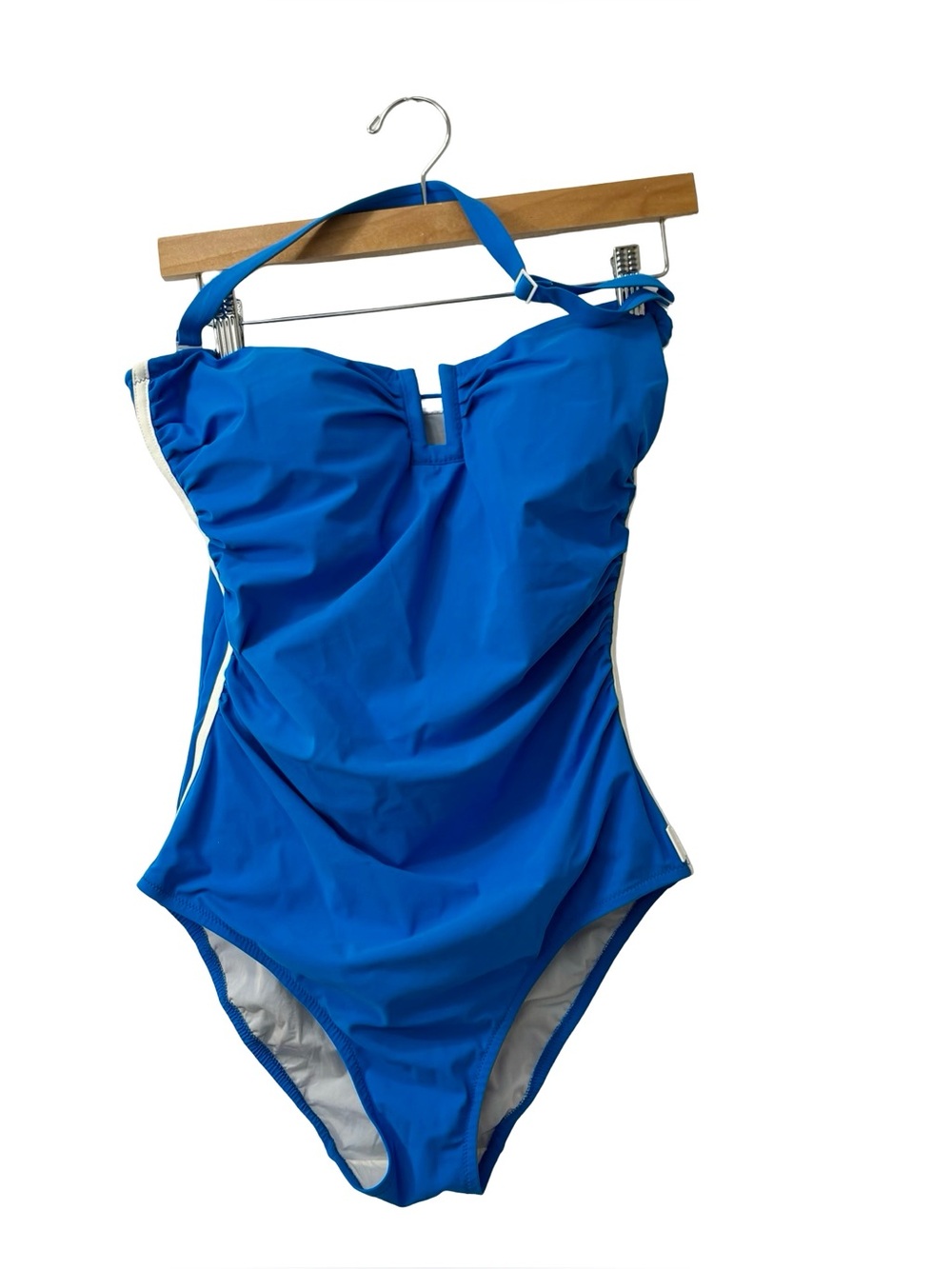 SHAN Classic Bandeau Onepiece Swimsuit Blue with White Piping Size 12